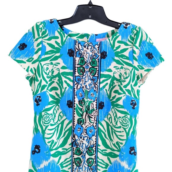 Lilly Pulitzer Layton Sea Oat Ikatty Blue Floral Print Shift Mini Dress Small - Picture 6 of 10